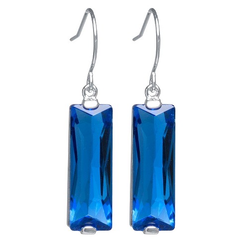 Silver Plated Brass Rectangular Blue Crystal Drop Earrings