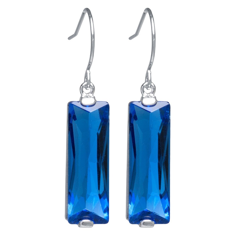 Photos - Earrings Silver Plated Brass Rectangular Blue Crystal Drop 