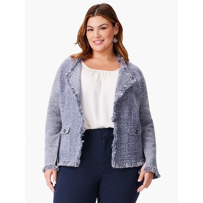 Nic & Zoe Gray Linen Mesh Lace Hook and Eye Jacket Women's Size XL - beyond  exchange