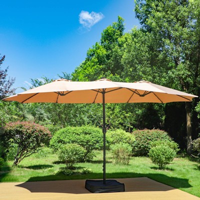 15' x 9' Rectangular Lit Outdoor Patio Market Umbrella with Extra Large Base and Sand Bags - Captiva Designs