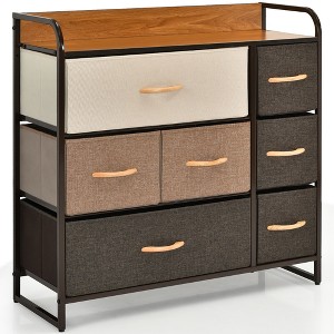 Costway 7-Drawer Dresser Storage 3-Tier Organizer Tower Steel Frame Wooden Top - 1 of 4