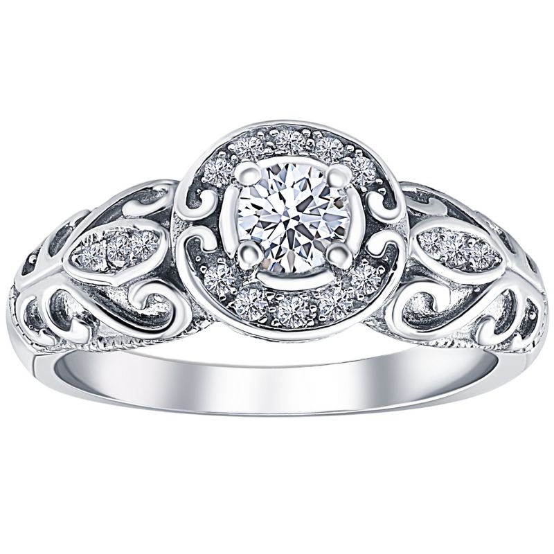 Pompeii3 1/2ct Vintage Diamond Engagement Halo Ring 10K White Gold, 1 of 6
