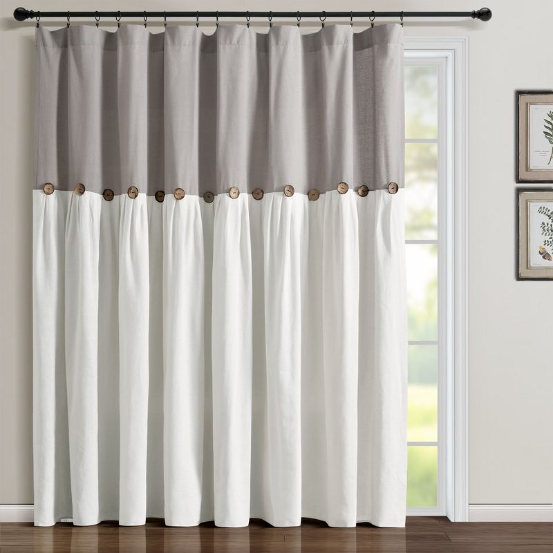 Home Boutique Linen Button Window Curtain Panel Gray/White Single 100x84, 1 of 2