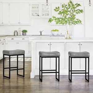 Arceso Counter Height Bar Stools, 24" Square SaddleBarstools Set of 3, Modern Backless FauxLeather Counter Stool for Kitchen lsland Counter, Home Bar - 1 of 4