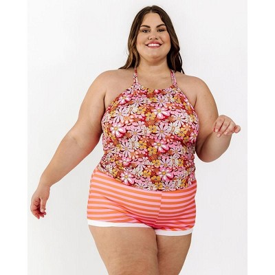 Lime Ricki Women's Groovy Blooms Double-Cinch Tankini Top