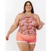 Lime Ricki Women's Groovy Blooms Double-Cinch Tankini Top - 4 of 4