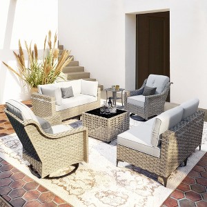 XIZZI 8PCS Furniture Set, Modular Sectional Sofa with Swivel Rocking Chairs and Side Table, Outside Coversation Set with Solar Coffee Table - 1 of 4