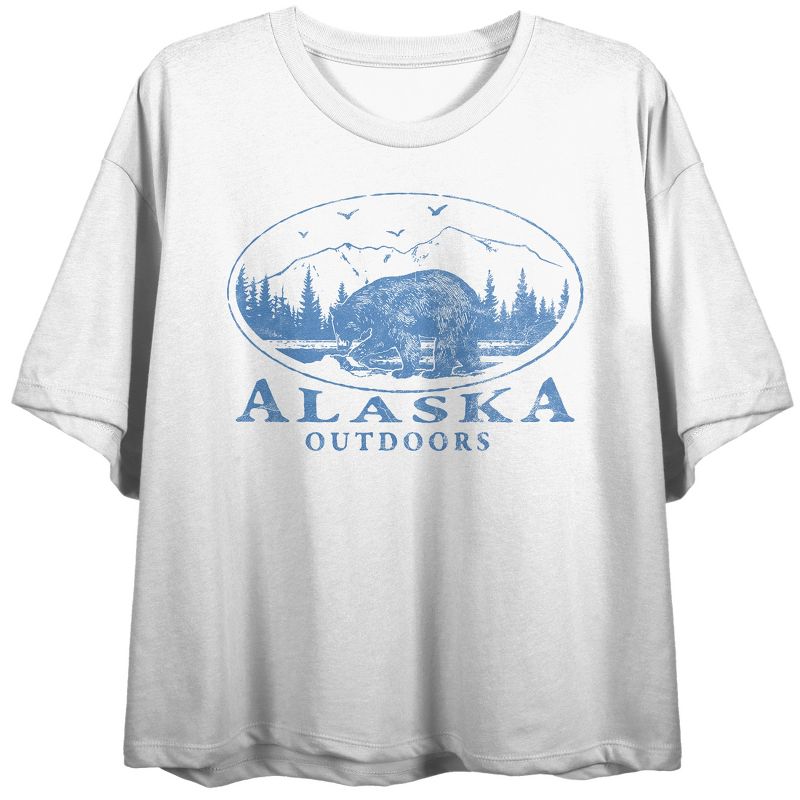 Vintage-Inspired Alaska "Get Outdoors" Women's White Cropped Tee, 1 of 3