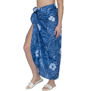 LA LEELA Women's Beach Summer Wrap Swim Sarong Cover Ups One Size Floral Grey - 1 of 4