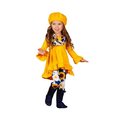 My Lucky Flower Hi-lo Tunic, Legging And Scarf Set Mia Belle Girls, Yellow,  4t : Target