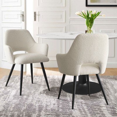 Edwin Arm Dining Chair Set Of 2,Boucle Dining Chairs With Arms Set Of 2 with Black Legs-Maison Boucle