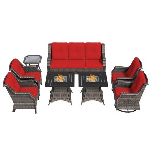 UPTION 7-Person Wicker Outdoor Patio Furniture Set Rattan Chair Wicker Set with Red Cushion - 1 of 4