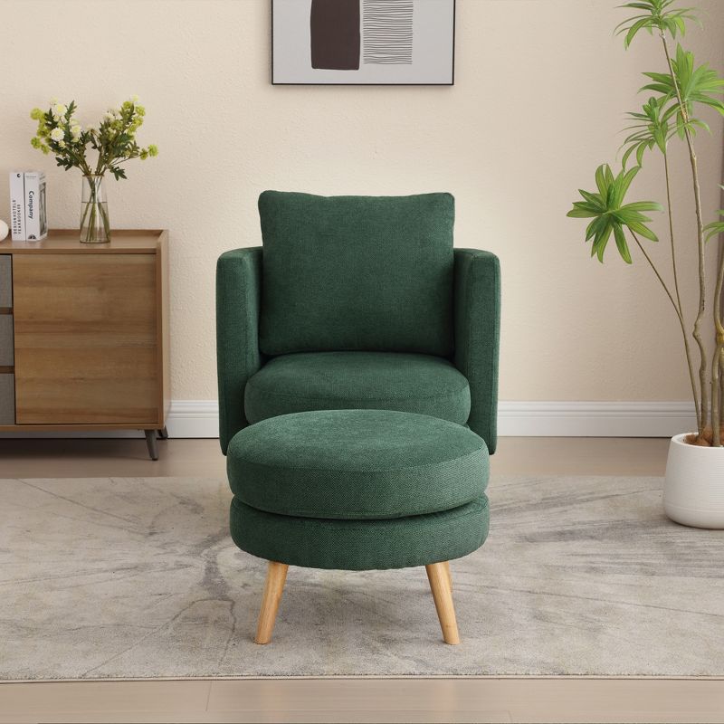 30.7"W Upholstered  Accent Chair with Ottoman, Reading Armchair with Wooden Leg and Throw Pillow-ModernLuxe, 4 of 8