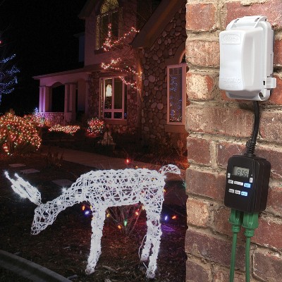 Black Outdoor Digital Timer with Grounded Outlets