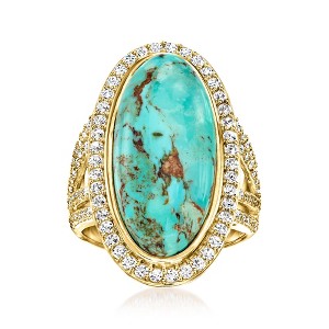 Ross-Simons Mosaic Kingman Turquoise and 1.30 ct. t.w. White Topaz Ring in 18kt Gold Over Sterling - 1 of 4
