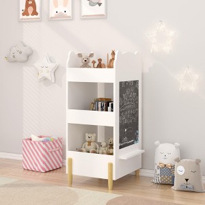 KTMBDW Kids Bookshelf with Chalkboard Side, Bear-Shaped Wooden Bookcase with 3-Tier Storage, Toy and Book Organizer for Playroom or Bedroom ¨C White - 1 of 4