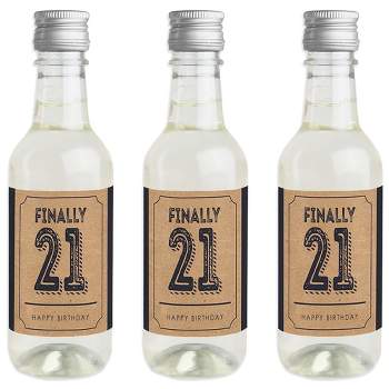 Big Dot of Happiness Finally 21 - 21st Birthday - Mini Wine and Champagne Bottle Label Stickers - 21st Birthday Party Favor Gift - Set of 16