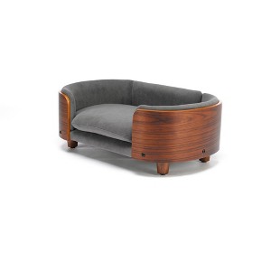 Lirago 26.38" W x 16.14" D x 9.84" H Elevated Dog Bed Pet Sofa Solid Wood Legs Dark Gray Velvet with Removable Bolster Washable Small Size - 1 of 4
