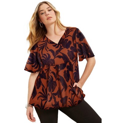 June + Vie by Roaman's Women's Plus Size Faux Wrap Fit-And-Flare Top
