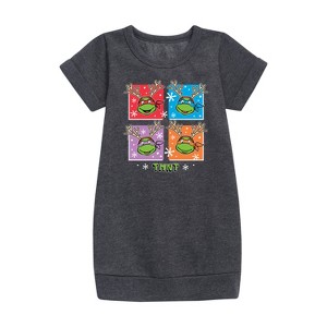 Girls' - Teenage Mutant Ninja Turtles - Reindeer Turtles Graphic Short Sleeve Fleece Dress - 1 of 3