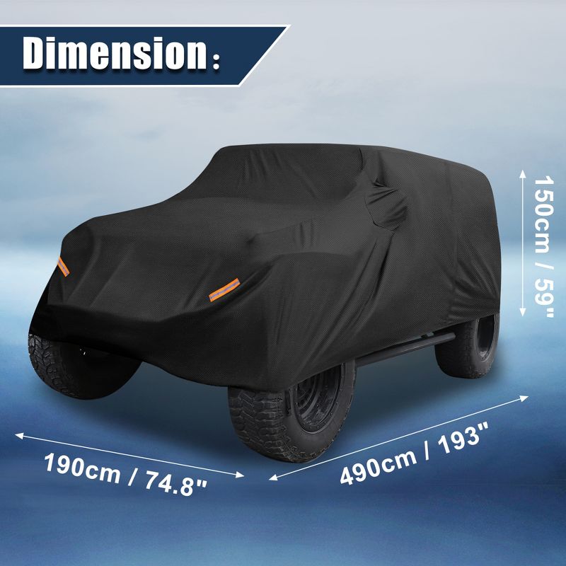 Unique Bargains SUV Car Cover Fit for Jeep Wrangler JK 4 door 2007-2017 Outdoor Waterproof Sun Dust Wind Snow Protection 210D Oxford, 3 of 5