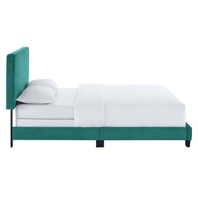 Teal Velvet Tufted Upholstered King Bed with Wood Frame