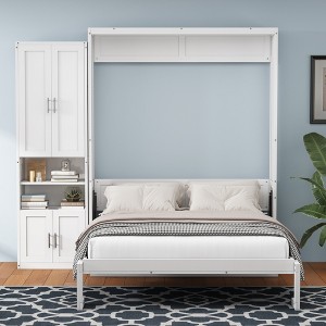 Full Size Murphy Bed with 1 Side Cabinet Storage Shelf and Desk Combo - 1 of 4