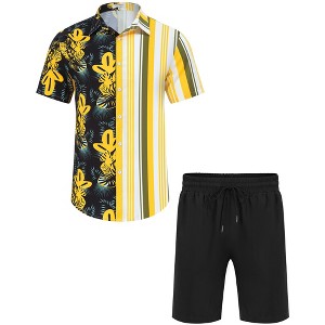 Clearlove Men's Hawaiian Sets Floral Printed Short Sleeve Button Down Shirts Drawstring
 Shorts Casual Outfits - 1 of 4