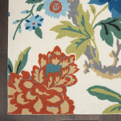 Ivory Multicolor Floral 4' x 6' Synthetic Indoor/Outdoor Rug