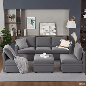 Oversized U-Shaped Sectional Sofa with Storage & Convertible Chaise, Removable Chenille Cover for Living Room or Office - 1 of 4