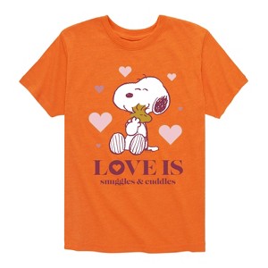 Boys' - Peanuts - Love Is Snuggles And Cuddles Short Sleeve Graphic T-Shirt - 1 of 4