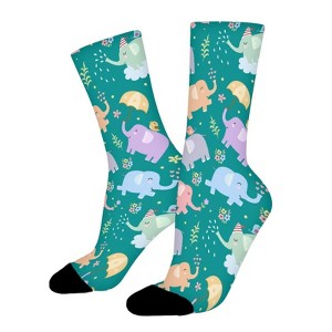 Cute Elephants In Blue Women Printed Crew Socks Funny Funky Socks Soft Polyester Novelty Gifts for Artists Men - 1 of 1
