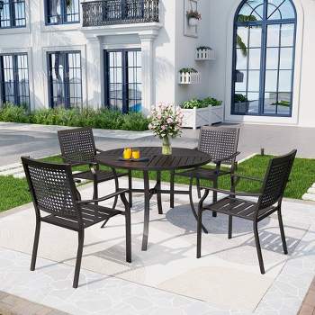 5pc Outdoor Dining Set with Metal Slat Round Table with Umbrella Hole - Captiva Designs