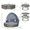 4 Piece Round Rattan Daybed, Convertible Patio Furniture Set, Adjustable Sun Canopy, Sectional Outdoor Sofa, 2 Chairs, Extending Tea Table - 3 of 4