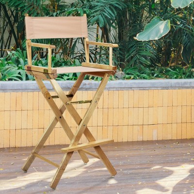 Bar-Height Director's Chair - Natural Frame, Beige Canvas, Tan