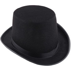 4E's Novelty 6" Black Top Hat Costume Men & Women, Tall Felt Hat with Satin Ribbon, Perfect for Magician, Circus, Snowman Roleplay & Dress Up Party - 1 of 4