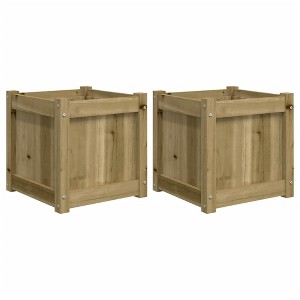 vidaXL Wooden Garden Planters - 2 Pcs Outdoor Decorative Flower Box, Impregnated Pine Wood, 15.7" x 15.7" x 15.7" - 1 of 4