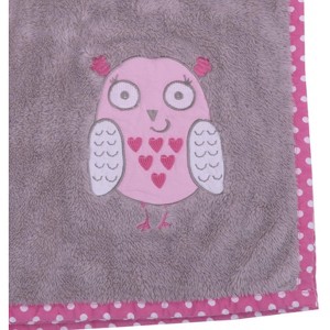 Bacati - Owls Grey with Grey Border Embroidered Baby Plush Blanket - 1 of 3