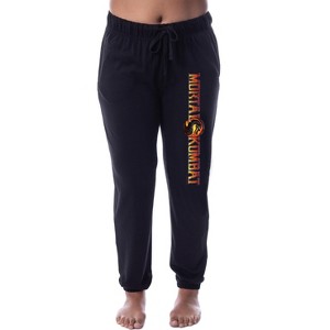 Mortal Kombat Women's Dragon Script Logo Jogger Lounge Pajama Pants Black - 1 of 3