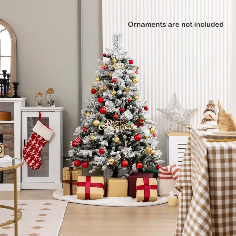 Costway 4.5 FT/6FT/7ft Pre-Lit Snow Flocked Christmas Tree Hinged Xmas Tree with8 Modes 160/240/320 Lights, 3 of 11