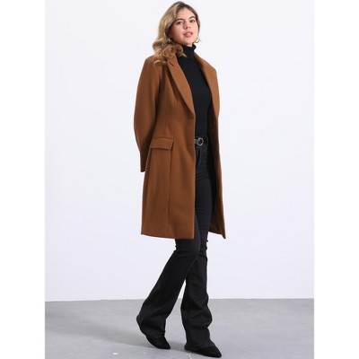 Allegra K Women's Winter Notch Lapel Mid-Long Single-Breasted Overcoat Pea Coats X-Small Brown — фото 4