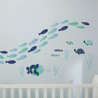 Aqua and Blue Vinyl Fish and Turtle Nursery Wall Decals
