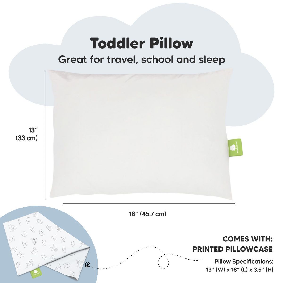 KeaBabies Toddler Pillow with Pillowcase, 13X18 Soft Organic Cotton Toddler Pillows for Sleeping, Kids Travel Pillow Age 2-5 - thumbnail 3