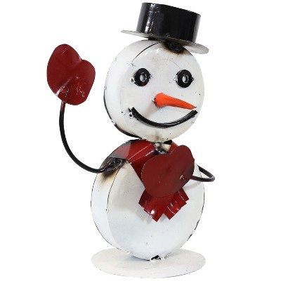 Sunnydaze Waving Snowman Indoor/Outdoor Metal Statue - 13" Tall