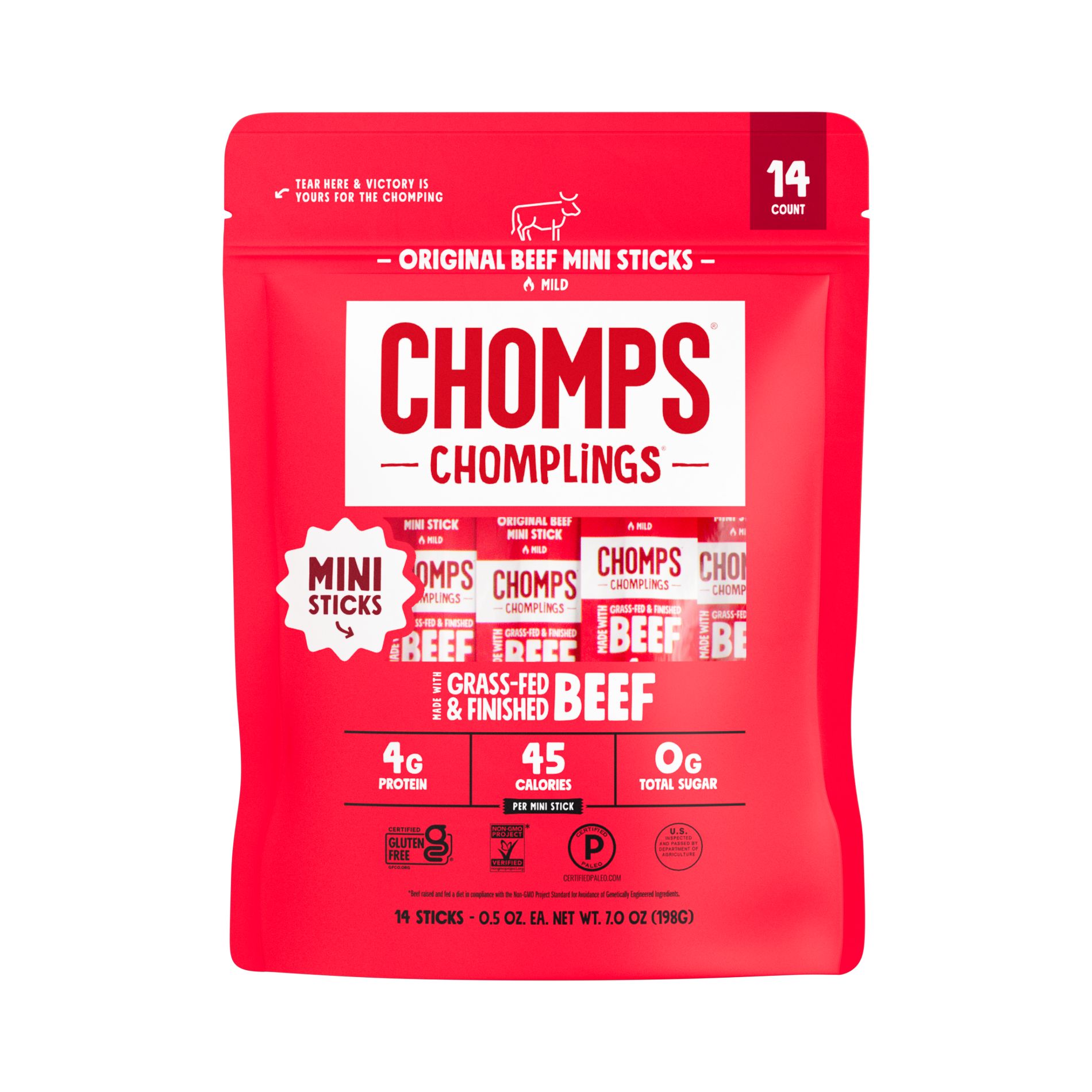 Chomps Chomplings Original Beef Mini Sticks - 7oz/14ct