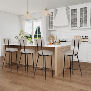 Modern Upholstered Bar Stools Set of 2, Counter Height Bar Chairs with Round Seat, High Back, Comfortable Footrest - 1 of 4