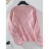 Women's Fashion Openwork Sequin Argyle Pullover Sweater, Loose Knit Jumper for Casual & Party Wear - 2 of 3