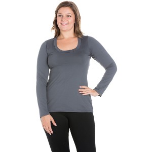 24seven Comfort Apparel Womens Solid Long Sleeve Scoop Neck Plus Size Top - 1 of 4