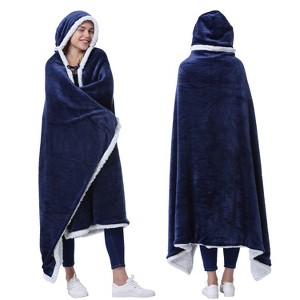 Catalonia Women's Fuzzy Wearable Blanket Wrap Sweater with Hand Pockets, Hooded Blanket Cape, Cozy Fleece Throw Cape, Valentine’s Day Gift for her - 1 of 4