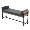 TiramisuBest Mid Century Modern Tan Leather Bench - Brown, Tan Genuine Leather, Solid Wood Entryway Bench, 16.1L x 47.5W - 4 of 4